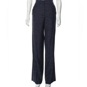 Veronica Beard Navy Wide-Leg Women's Pants w Button Detail